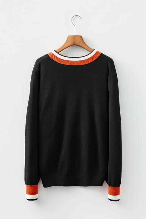 Relaxed V Neck Contrast Trim Pullover Sweater