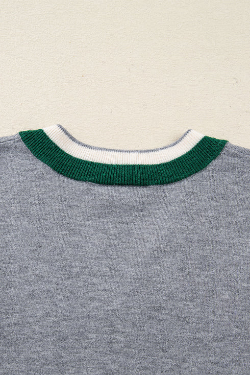 Relaxed V Neck Contrast Trim Pullover Sweater