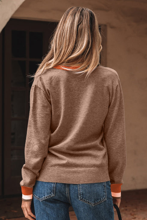 Relaxed V Neck Contrast Trim Pullover Sweater