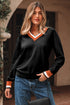 Relaxed V Neck Contrast Trim Pullover Sweater