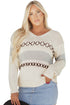 Relaxed V Neck Cross Stitch Detail Knit Sweater