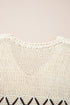 Relaxed V Neck Cross Stitch Detail Knit Sweater