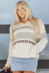 Relaxed V Neck Cross Stitch Detail Knit Sweater