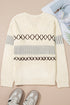 Relaxed V Neck Cross Stitch Detail Knit Sweater