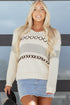 Relaxed V Neck Cross Stitch Detail Knit Sweater