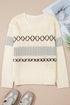 Relaxed V Neck Cross Stitch Detail Knit Sweater