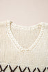 Relaxed V Neck Cross Stitch Detail Knit Sweater