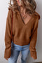 Relaxed V Neck Drop Shoulder Knit Hoodie