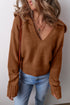 Relaxed V Neck Drop Shoulder Knit Hoodie