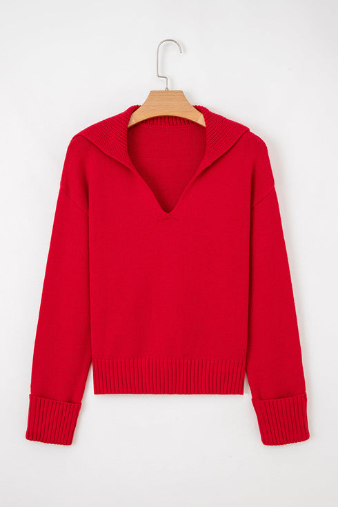 Relaxed V Neck Drop Shoulder Knit Hoodie