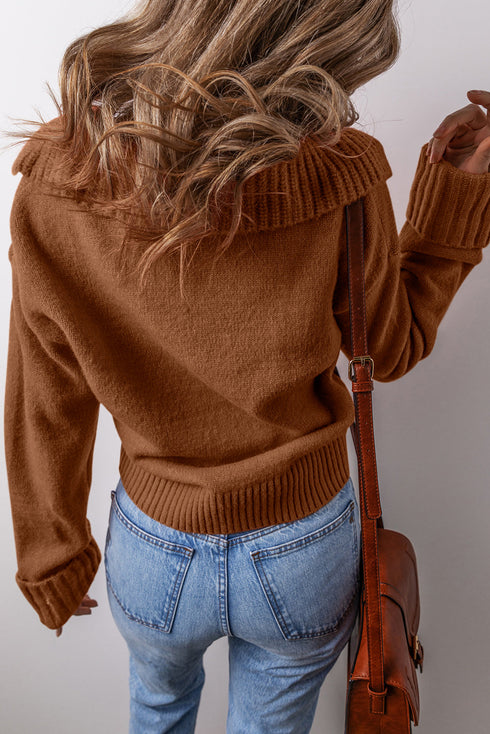 Relaxed V Neck Drop Shoulder Knit Hoodie