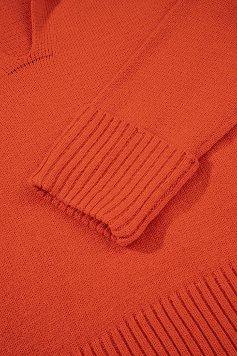 Relaxed V Neck Drop Shoulder Knit Hoodie