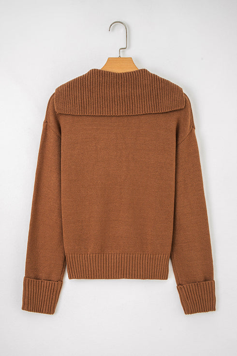 Relaxed V Neck Drop Shoulder Knit Hoodie