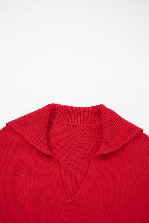 Relaxed V Neck Drop Shoulder Knit Hoodie