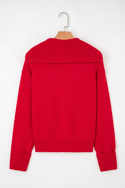 Relaxed V Neck Drop Shoulder Knit Hoodie
