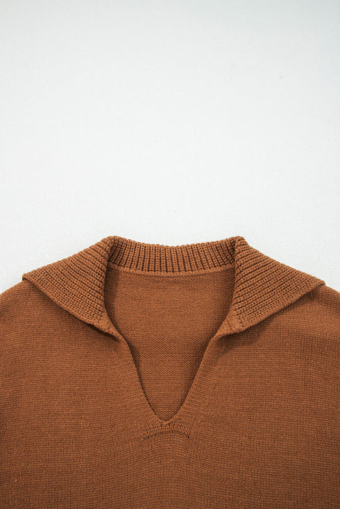 Relaxed V Neck Drop Shoulder Knit Hoodie