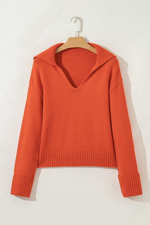 Relaxed V Neck Drop Shoulder Knit Hoodie