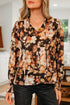 Relaxed V Neck Floral Print Puff Sleeve Blouse