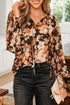 Relaxed V Neck Floral Print Puff Sleeve Blouse