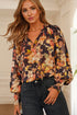 Relaxed V Neck Floral Print Puff Sleeve Blouse