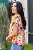 Relaxed V Neck Floral Print Short Sleeve Top