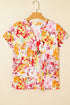 Relaxed V Neck Floral Print Short Sleeve Top