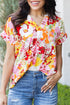 Relaxed V Neck Floral Print Short Sleeve Top