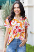 Relaxed V Neck Floral Print Short Sleeve Top