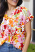 Relaxed V Neck Floral Print Short Sleeve Top