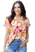 Relaxed V Neck Floral Print Short Sleeve Top