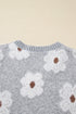 Relaxed V Neck Fuzzy Floral Pattern Pullover Sweater
