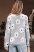 Relaxed V Neck Fuzzy Floral Pattern Pullover Sweater