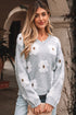 Relaxed V Neck Fuzzy Floral Pattern Pullover Sweater