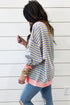 Relaxed V Neck Mixed Stripe Drop Shoulder Pullover Sweatshirt