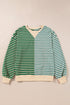 Relaxed V Neck Mixed Stripe Drop Shoulder Pullover Sweatshirt