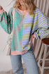 Relaxed V Neck Mixed Stripe Drop Shoulder Pullover Sweatshirt