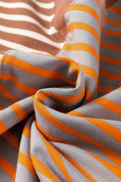 Relaxed V Neck Mixed Stripe Drop Shoulder Pullover Sweatshirt