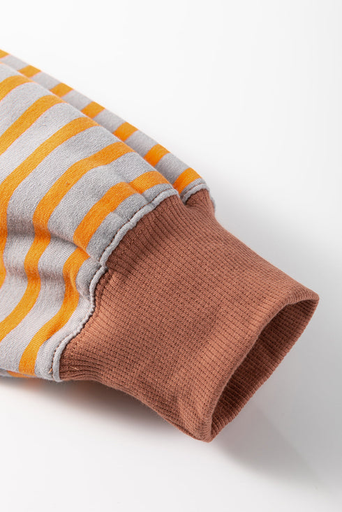 Relaxed V Neck Mixed Stripe Drop Shoulder Pullover Sweatshirt