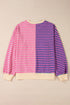 Relaxed V Neck Mixed Stripe Drop Shoulder Pullover Sweatshirt
