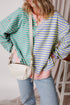 Relaxed V Neck Mixed Stripe Drop Shoulder Pullover Sweatshirt