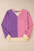 Relaxed V Neck Mixed Stripe Drop Shoulder Pullover Sweatshirt