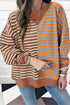 Relaxed V Neck Mixed Stripe Drop Shoulder Pullover Sweatshirt