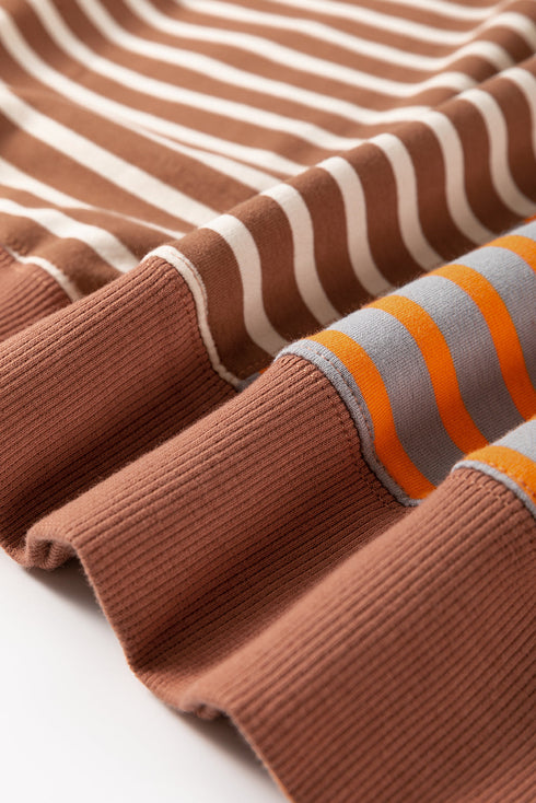 Relaxed V Neck Mixed Stripe Drop Shoulder Pullover Sweatshirt