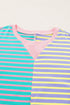 Relaxed V Neck Mixed Stripe Drop Shoulder Pullover Sweatshirt