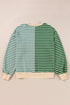 Relaxed V Neck Mixed Stripe Drop Shoulder Pullover Sweatshirt