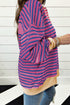 Relaxed V Neck Mixed Stripe Drop Shoulder Pullover Sweatshirt