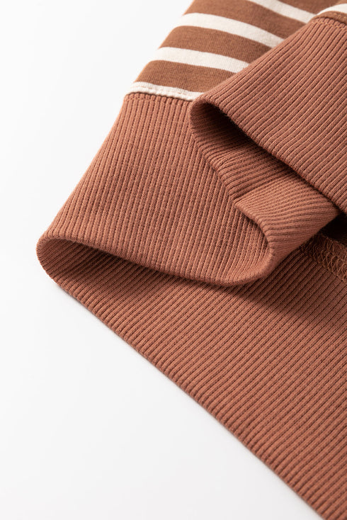 Relaxed V Neck Mixed Stripe Drop Shoulder Pullover Sweatshirt