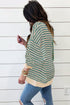 Relaxed V Neck Mixed Stripe Drop Shoulder Pullover Sweatshirt