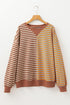 Relaxed V Neck Mixed Stripe Drop Shoulder Pullover Sweatshirt