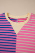 Relaxed V Neck Mixed Stripe Drop Shoulder Pullover Sweatshirt